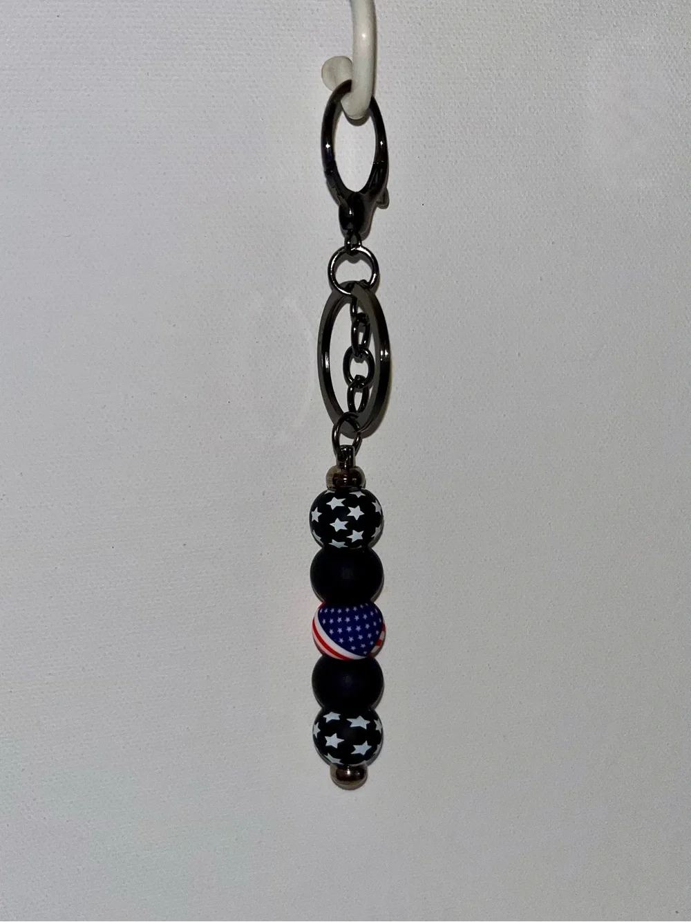 Patriotic Bead Keychain Key Holder - Black and Red/White/Blue